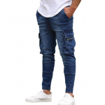 Meeste Slim Fit Stretch teksad vabaaja mood mitme taskuga teksap&uuml;ksid High Street meeste teksad T&ouml;&ouml; hip-hop p&uuml;ksid S sinine