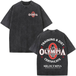 Vintage Olympia Spordifitness Kahepoolse Prindiga Pesitud T-s&auml;rk Moodne Vabaaja L&uuml;hikeste Varrukatega T-s&auml;rk Harajuku Puuvillane &Uuml;le suuruse Top M gray