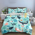 Ookeanilooma teemaline voodipesukomplekt Mitu suurust Laste- ja t&auml;iskasvanute magamistuba Peen 3-osaline voodipesukomplekt, Kingitus AU Single 140X210cm&set white