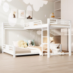 L-kujuline metallist narivoodi 90x200 &uuml;le 140x200, Valge 204 x 204 x 130 cm valge