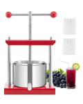 VEVOR 0,8 Gallonit/3L Puuviljaveini press, 2 roostevabast terasest t&uuml;nni, manuaalne mahlapress 26 x 20.5 x 35.5 cm punane