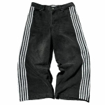 Unisex Streetwear Teksad Y2K Denim P&uuml;ksid Hip Hop Retro Triibulised Tikitud Baggy Teksad Meeste Naiste k&otilde;rge v&ouml;&ouml;kohaga laia s&auml;&auml;rega p&uuml;ksid S black