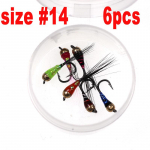 6 tk nr 14 messingist helmepeaga epoks&uuml; Nymph Fly kiiresti vajuv &otilde;ngekonks forellide kaljap&uuml;&uuml;giks #14