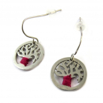 Les Tr&eacute;sors De Lily [N6284] - Boucles Acier 'Arbre de Vie' rouge gris - 15 mm punane