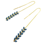 7bis [Q0994] - Boucles artisanales 'Boho' bleu canard dor&eacute; (&eacute;pi de bl&eacute;) - 25x6 mm t&uuml;rkiissinine