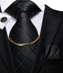 HI-Tie meeste mustad pleedid ja t&scaron;ekid lipsukett siidist kaelaside taskur&auml;tik mansetin&ouml;&ouml;bid &auml;ripulmadeks N-1758 must