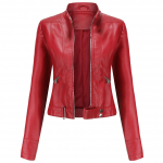 Naiste kunstnahast k&auml;rbitud jope PU Moto Biker Zip Up Mootorratas Slim Crop l&uuml;hike mantel Liibuvad &uuml;ler&otilde;ivad Mood vabaaja s&uuml;gise kevad bleiseriga varustus uus S veinipunane v&auml;rv