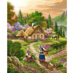 DIY 5D Teemantmaali Maja Ristpistes Maastikupuu Teemanttikandid T&auml;is&uuml;mmargune puurmosaiikkunst Kodukaunistuse kingitus Full Round 15x20CM