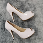 Naiste pumbad Mood 12 cm Seksikas avatud varbaga &otilde;hukesed kontsad lakknahast platvorm k&otilde;rged kontsad Gladiaator peokleit pulmakingad 35 valge