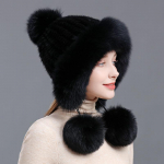 Uued talvised pompomm&uuml;tsid naistele soojad k&otilde;rvaklapiga Fox Mink karusnahast pommi m&uuml;tsid head55to59cm must