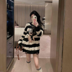 Pullover-kampsun Bear Stripe Sweater Naiste Katkise Korea 2022. aasta s&uuml;gis- ja talv kaelusega vabaaja pulloveriga naiste topid One Size must