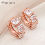 Moodne roosikulla v&auml;rvi ruudukujulised kuupmeetrist tsirkooniumoksiidist k&otilde;rvar&otilde;ngad naistele pulmadeks, elegantsed ehted, kingitus