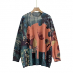 Harajuku Retro naiste s&uuml;gistalv moer&otilde;ivad Vintage lillemustriga &uuml;mmargune kaelus, pikkade varrukatega kootud kampsunid, daami lahtised pulloverid 3XL