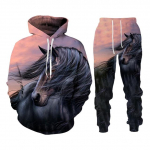 Loomad 3D Hobuse tr&uuml;kitud Meeste Lukuga kapuuts / Dressipluus / P&uuml;ksid Unisex Streetwear dressikomplekt meeste/naiste vabaaja jope &uuml;likond XL
