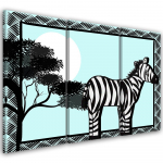 Kolmeosalise pildiga l&otilde;uenditr&uuml;kk Zebra Safari Blue 60x40 valge/must