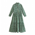 Vestido Maxi naiste vintage printimine Maxi kleit suvine vabaaja lahtik&auml;iv krae pikkade varrukatega pikk kleit Naiste Boho rannas&auml;rk kleit p&uuml;hade r&uuml;&uuml; S