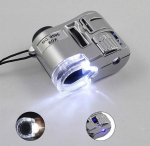 60X k&auml;eshoitav suurendusklaasist minimikroskoobi luup UV-valuuta detektoriga lambi tasku juveliiri LED-valgustusega tekstiiloptika jaoks