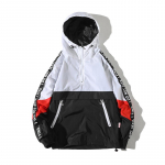 Patchwork Color Block Pullover Kapuutsiga jakid S&uuml;gis lukuga spordidress vabaaja jope mantlid S valge