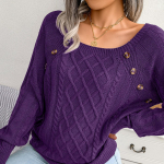 Naiste s&uuml;gistalvine vabaaja ruudukujuline kaelusn&ouml;&ouml;biga praetud taignast keerduv kootud pullover kampsun S