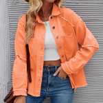 YYFS naiste mood Denim vabaaja s&uuml;gistalv &uuml;hev&auml;rviline printimine pikkade varrukatega POLO kaelusega pluusid ja s&auml;rgid top jakk M oranž