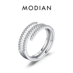 MODIAN Solid 925 Sterling H&otilde;bedane geomeetriline Snake Line S&otilde;rmus S&auml;delev l&auml;bipaistev CZ S&otilde;rmused Naistele Peolised ehted Kingitus s&otilde;brannale 5 h&otilde;be
