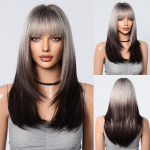 LOUIS FERRE Ombre blondid mustad parukad naistele, pikad sirged kihilised parukad tukkidega kuumakindlast kiust s&uuml;nteetiline parukas igap&auml;evaseks kasutamiseks