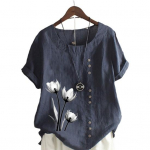Naiste T-s&auml;rk L&uuml;hikeste varrukatega &Uuml;markaelusega Pullover Nupp Decor Lilletr&uuml;kiga Vintage Style Lady Top L kollane