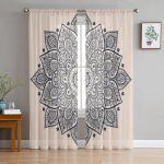 Vintage Ornamendiga Lilleline T&uuml;llist L&auml;bipaistev Kardin Elutuppa Toa Magamistoa K&ouml;&ouml;gi Kaunistus Voile Organza Kardinad 135W x 114H(cm) gray