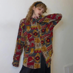 WTEMPO vintage pluus naiste 90ndate esteetilised Harajuku pikkade varrukatega retros&auml;rgid Naiste vabad korea tr&uuml;kitud topsid T&auml;navar&otilde;ivad S punane