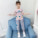 T&uuml;drukute &uuml;likond Suvine Sport Vaba aeg Vaba ja hingav lasteriided T&uuml;drukute l&uuml;hikeste varrukatega p&uuml;ksid Kirjatr&uuml;kk T&auml;iesti sobiv kaheosaline komplekt 160