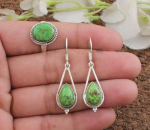 Rohelisest vasest t&uuml;rkiissinine v&auml;&auml;riskividest ehtekomplekt, h&otilde;bedased ehted, disainerehted, Boho ehted, 925 sterling h&otilde;be 6 Ring Size