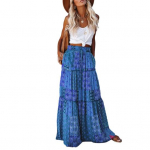 Naiste Maxi seelik Elastne pingutusn&ouml;&ouml;r k&otilde;rge v&ouml;&ouml;kohaga lahtine suur &auml;&auml;ris A-line lapiline plisseeritud vintage Boho etnilise tr&uuml;kiga puhkuseseelik L lilla
