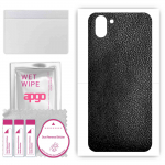 apgo Protective Skin Sticker for the back compatible with Sharp Aquos R2, Wrap Film, Foil, Vinyl - Pattern Black Leather