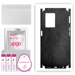 apgo Protective Skin Sticker for the back+sides compatible with Oppo A77 5G, Full Wrap Film, Foil, Vinyl - Pattern Black Leather