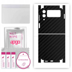 apgo kaitsev nahakleebis tagak&uuml;ljele ja k&uuml;lgedele, mis &uuml;hildub Samsung Galaxy Z Flip 3-ga, t&auml;iskile, foolium, vin&uuml;&uuml;l &ndash; mustriga s&uuml;simusta