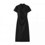Hiina stiilis muudetud cheongsam suvine temperamendiga igap&auml;evane pikk kleit 2XL must