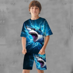 Boys Animal Shark T-s&auml;rk ja l&uuml;hikesed p&uuml;ksid T-s&auml;rgi komplekt R&otilde;ivaste komplekt L&uuml;hikeste varrukatega 3D prindid Suvine Aktiivne Sport Mood Laste T-s&auml;rgi &uuml;likond 100