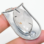 Natural Black Rutile, White Topaz 925 Sterling Silver Gift Pendant 2.17 f0f41