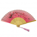 Vanaaegne bambusest kokkuklapitav mustriga k&auml;si-lehvik Hiina siidist lilleline imitatsioon kaasaskantav k&auml;eshoitav lehvik stiilis lehvik must/roosa punane v&auml;rv