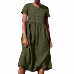 Naiste &uuml;mara kaelusega l&uuml;hikeste varrukatega n&ouml;&ouml;biga &uuml;hev&auml;rviline puuvillane linane kleit L