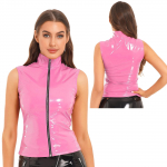 Naiste Wet Look Tanktopid T&otilde;mblukuga varrukateta vest lakknahast kraega jakk &ouml;&ouml;klubisse 5XL