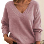S&uuml;gistalvine Uued Suures suuruses Pullover Kampsunid Naistele Mood vaba V-kaelusega vabaaja kootud kampsun Naine Soliidne Elegantne Lihtne Soe Kudumid 24598 3XL roosa
