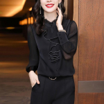 Naiste pluus Pits volangid Sifonki s&auml;rgid Riided Kevads&uuml;gis Kontor Daam Voldid laternad Varrukad Pulloverid Elegantne vintage pluus 4XL must