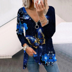 Naiste s&uuml;gisene 3D liblikas lilleprindiga pikkade varrukatega T-s&auml;rgid V-kaelusega pluss-suuruses T-s&auml;rk Topid Mugav pluus XS roosa