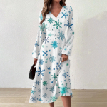 Naiste s&uuml;gis- ja talvine vabaajamoodne V-kaelusega pikkade varrukatega pikk kleit XXL