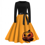 Naiste Halloween Print Flare Kleit Pikkade varrukatega O-kaelusega kleidid Peokleidid S