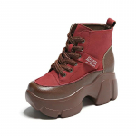 mood Paks talla Retro poolsaapad Naiste Mood Winte Naiste Suurendus Vabaaja pits Up Wedge Platform L&uuml;hikesed Saapad Zapatillas Mujer2024 39 punane