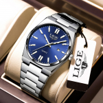 LIGE Uus meeskell Luksuslik &auml;rikalender Spordikvartskell Helendavad veekindlad roostevabast terasest k&auml;ekellad meestele sinine