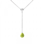 PERLINEA - Collier Cravate - Perle de Culture d'Eau Douce AAA+ - Poire 9-10 mm - Vert Tonic - Argent 925 Milli&egrave;mes - Bijoux Femme