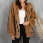 Naiste mood mugav kapuutsiga kunstlik l&uuml;hike mantel, pehme soe mantel S pruun